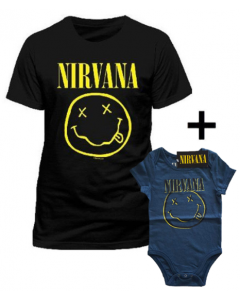 Duo Rockset Nirvana papa t-shirt & baby romper Smiley